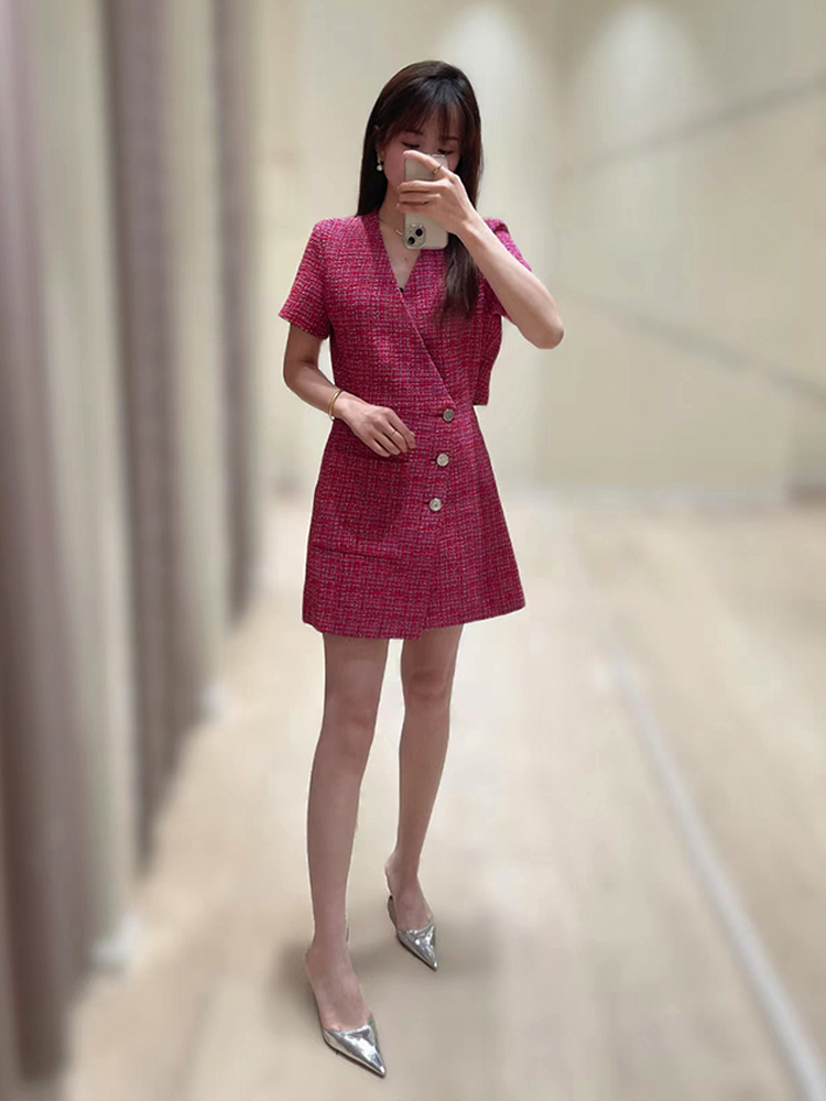 Basic & Casual Dresses New m-aje Feeling Tweed Fashion Open Back Rose Red Dress