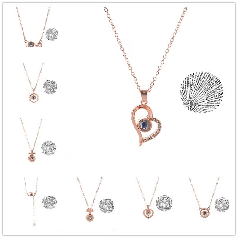 Projection Photo Necklace 100 Languages I Love You Pendant Jewelry For Lover Girlfriend Mom 2023 Trendy Couple Romantic Cute Accessories Birthday Vale