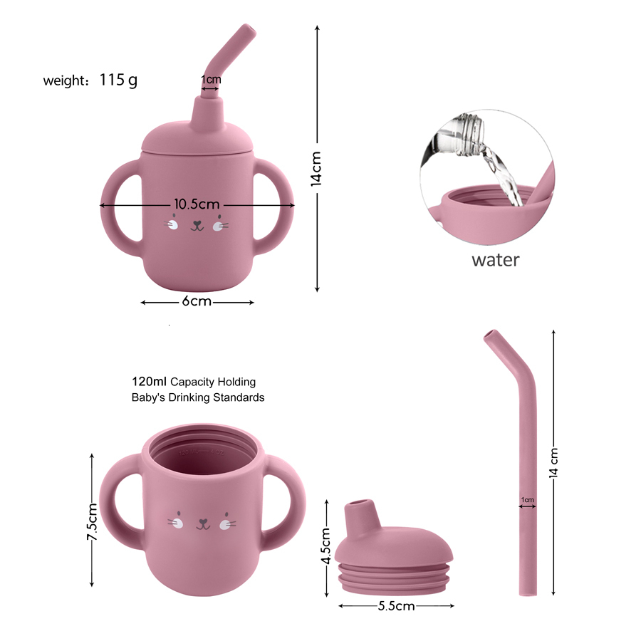 Cups Dishes Utensils Baby Silicone Feeding Cup With Handle Sippy BPA Free Toddlers Cartoon Pattern Learning Drinkware Children Straw Tableware 230724