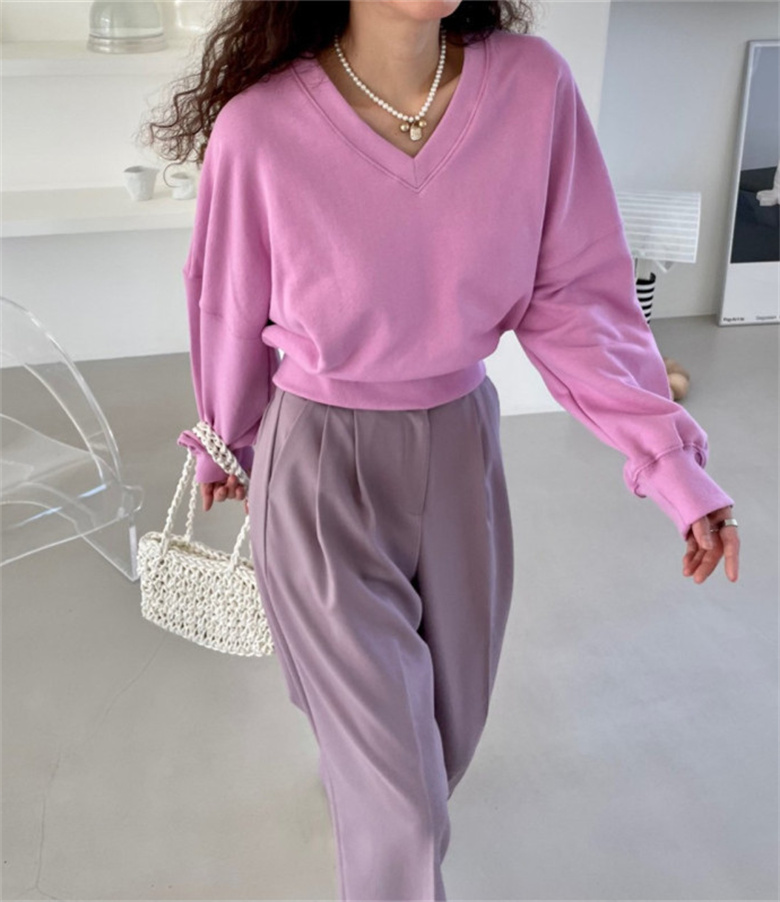 Women Pullover Fitness Autumn Sweater Outdoor Running Loose Womens Long Sleeve Sweatshirts WY8036 V Neck