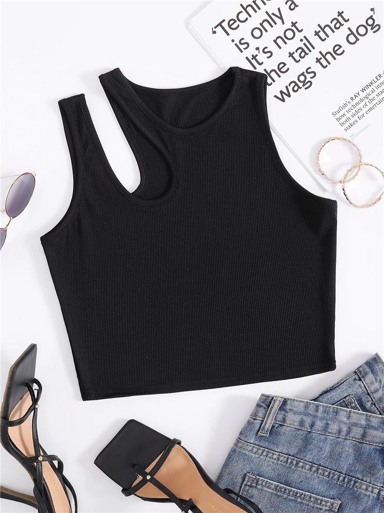 Women's Tanks Camis Sexy Rib-knit Tank Top for Women Summer Solid O-neck Sleeveless Crop Tops Street Vintage Korean Fashion Shirt Vest Y2K Clothe