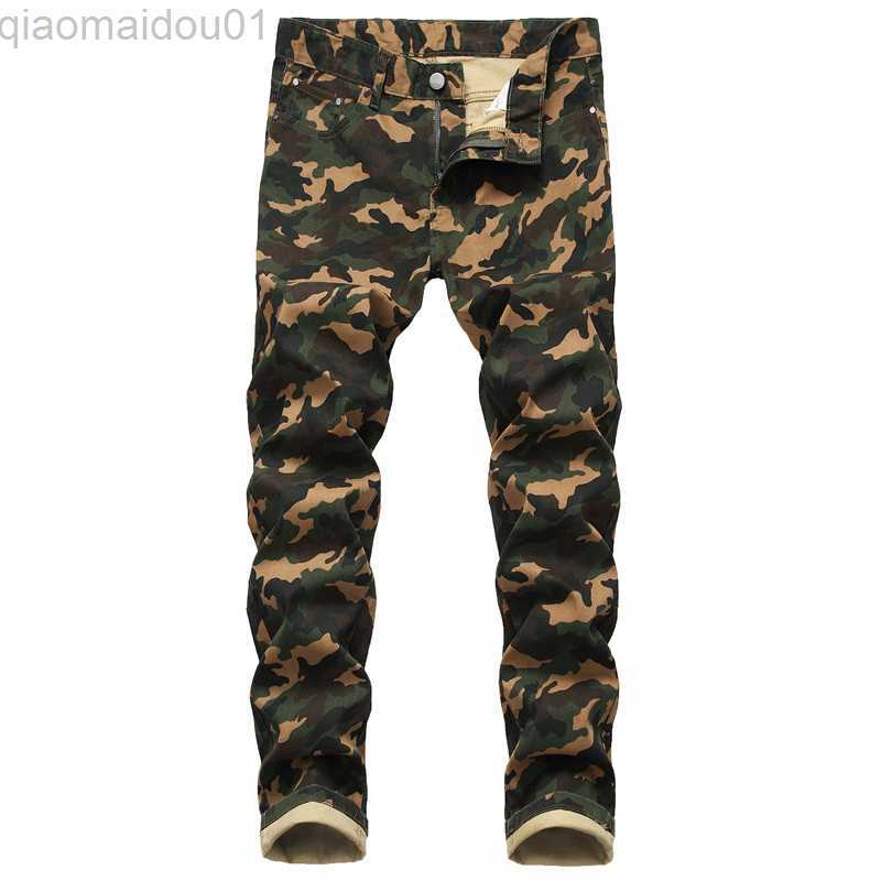 Men's Jeans New Men Fashion Camouflage printed Slim Straight Jeans Streetwear man Cotton Casual Denim Cargo jeans Pants Plus Size 40 42 L230724