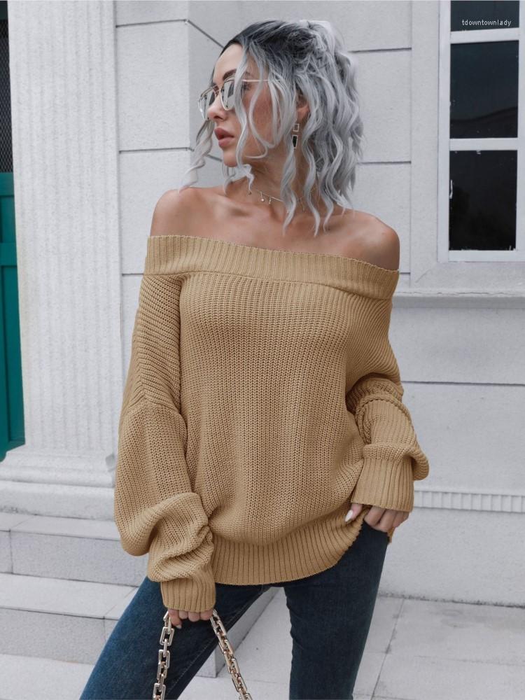 Women's Sweaters Fashion Off-the-shoulder Knitwear 2025 Autumn And Winter Loose Long-sleeved Slash Neck Pullover Sweater