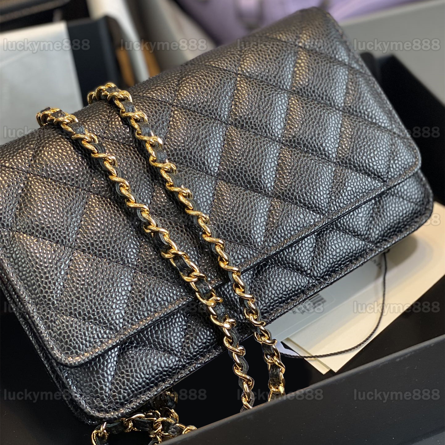 10A Mirror Quality Designers Wallet On Chain Bags Mini 19Cm Flap Quilted Black Purse Women Real Leather Caviar Lambskin Handbag Shoulder Box Bag With 