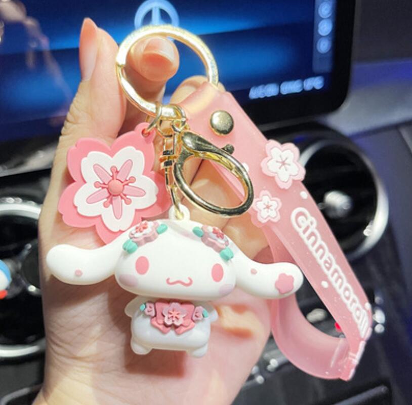 Cartoon Cinnamoroll With Flower Silicon Pendant Jewelry Key chain Backpack Ornament Car key Ring Gifts