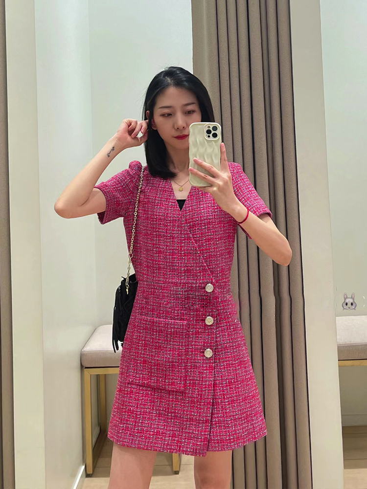Basic & Casual Dresses New m-aje Feeling Tweed Fashion Open Back Rose Red Dress