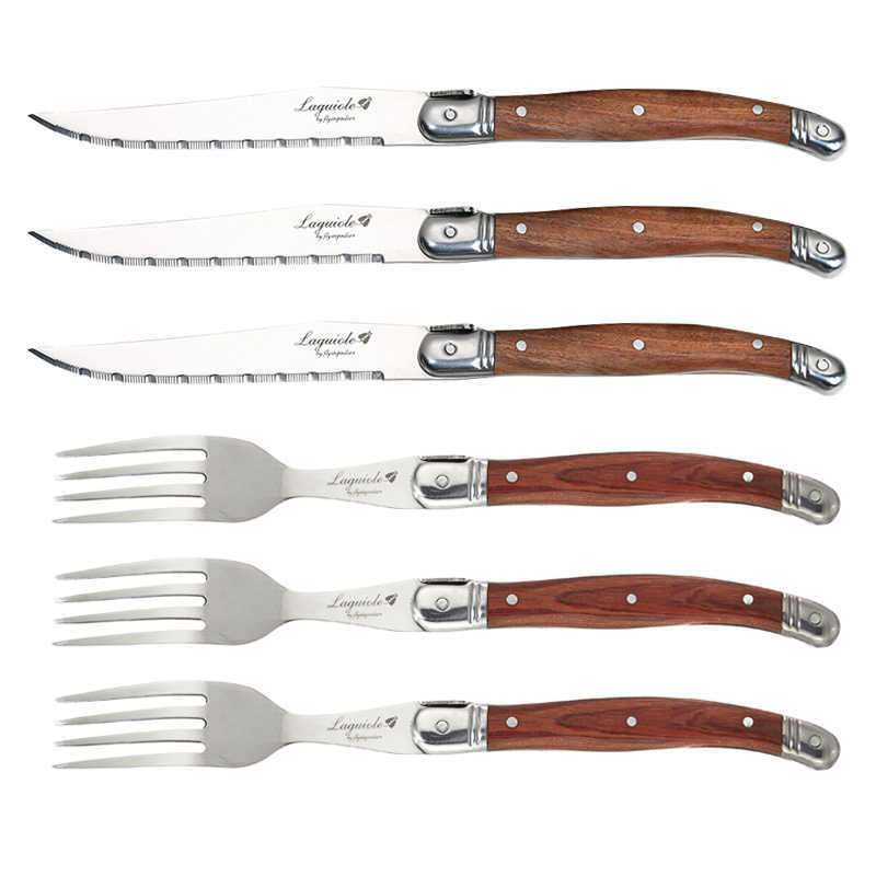 4-24pcs Laguiole Steak Knives Dinner Forks Table Spoon Mini Coffee Teaspoon Wood Handle Cutlery Restaurant Bar Wooden Tableware L260523