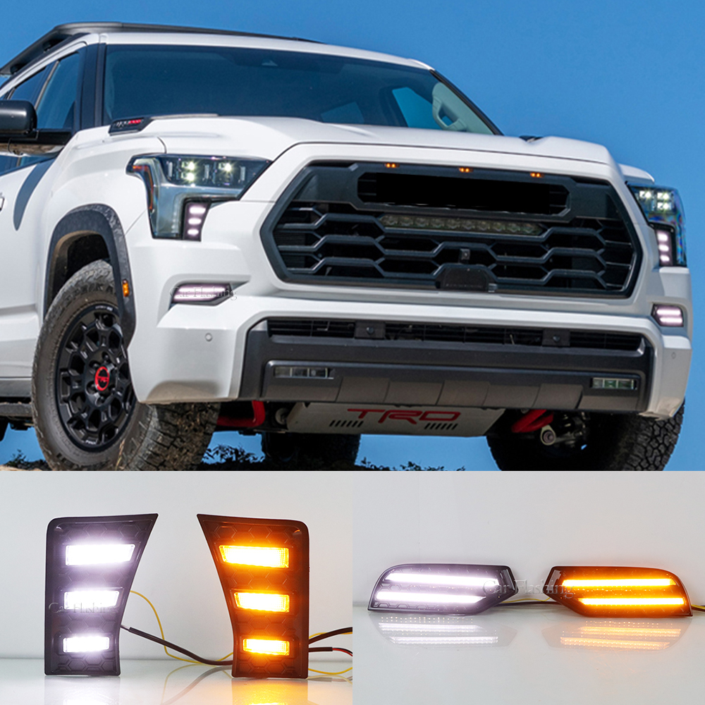 LED DRL Headlight Eyebrow Daytime Running Light For Toyota Sequoia 2022 2023 With dynamic Yellow Turn Signa Fog lamp