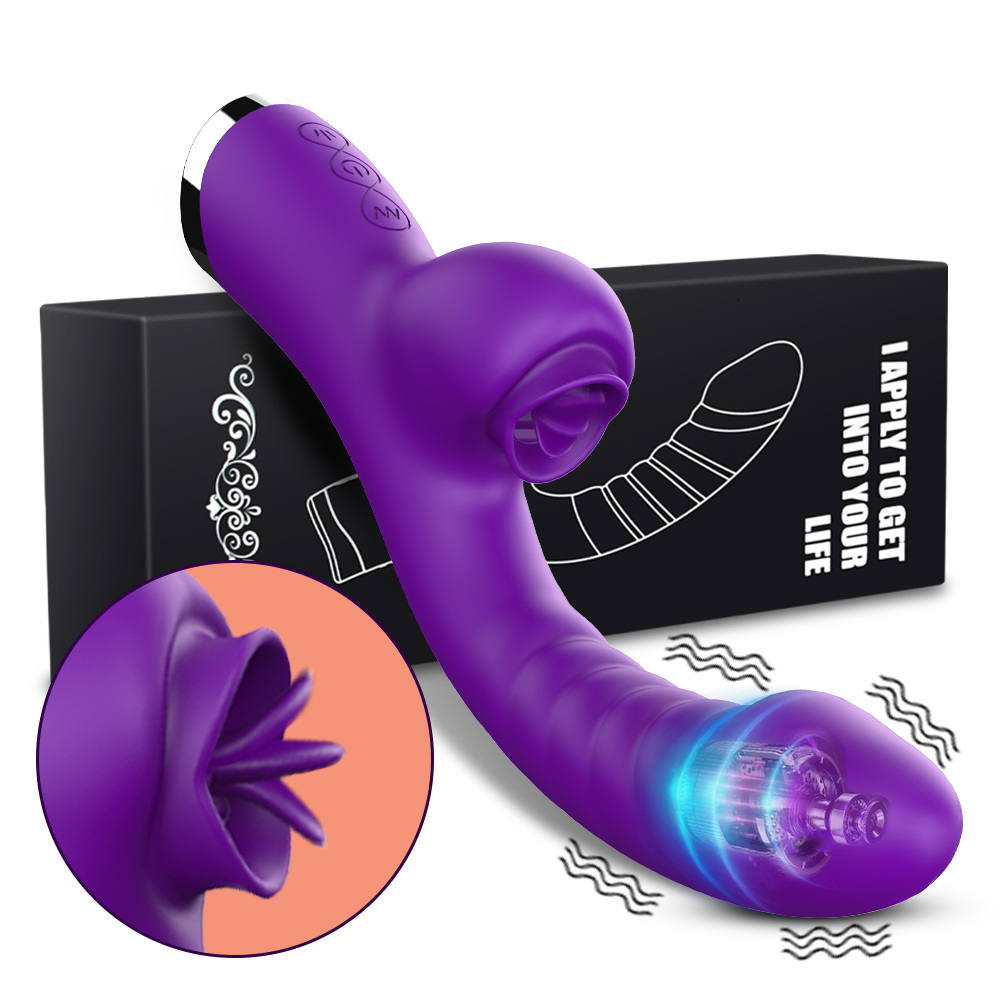 Vibrators Female vibrator 2-in-1 licker clitoral stimulator G-Spot powerful vibrating Dildo stick female clitoral sucker adult sex toy 230724