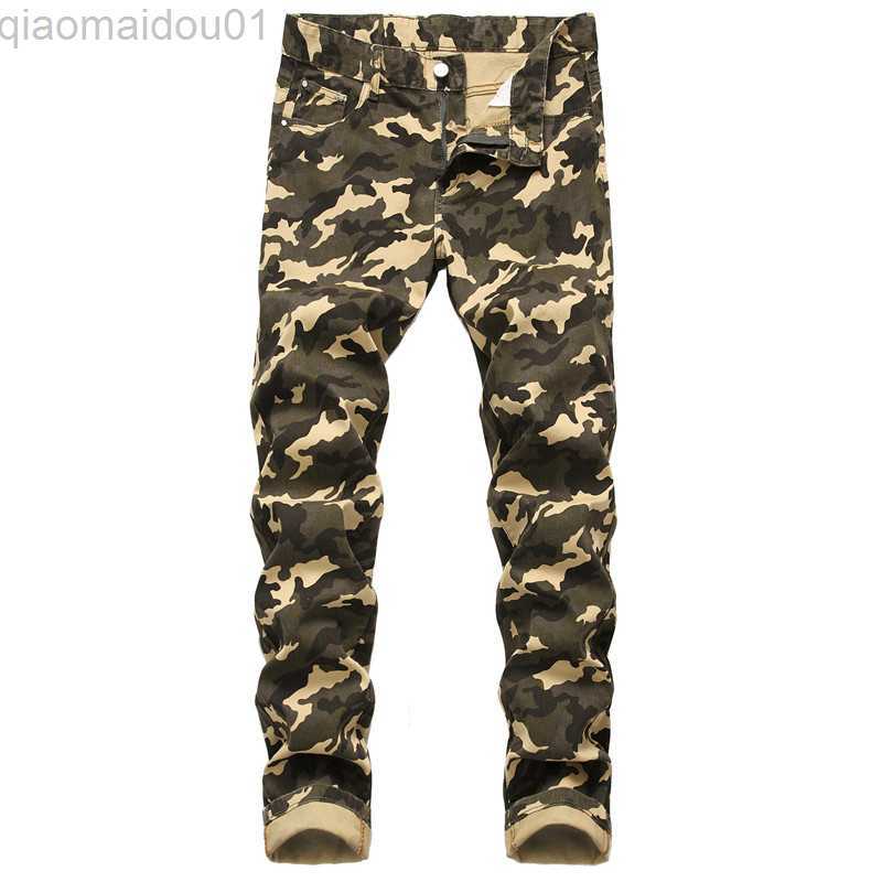 Men's Jeans New Men Fashion Camouflage printed Slim Straight Jeans Streetwear man Cotton Casual Denim Cargo jeans Pants Plus Size 40 42 L230724
