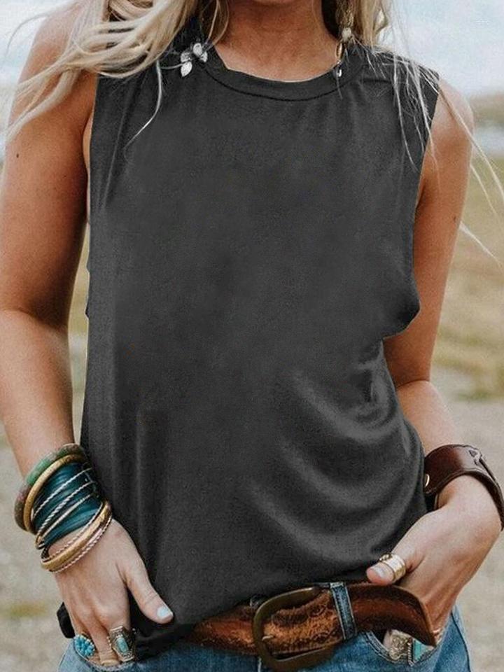 Womens Tanks No Print Tank Top Summer Sleevele Tee Women Fashion Casual Vintage Tops