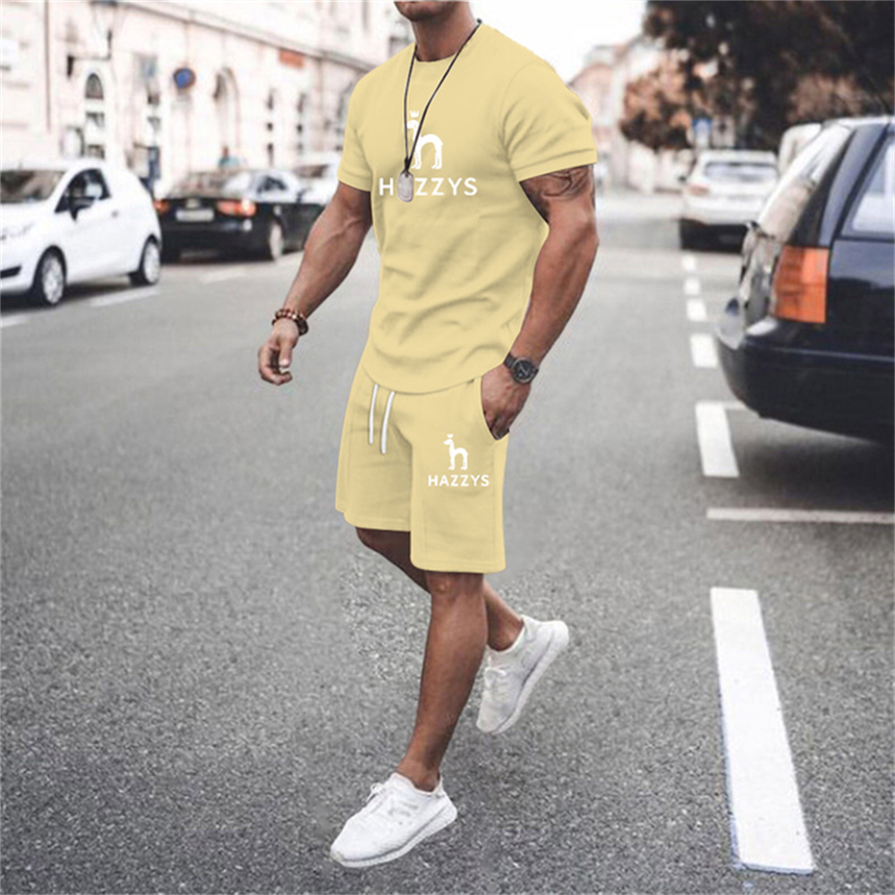 Mens Tracksuits Summer Tshirt Shorts Breathable Sports Set Simple Solid Color 3d Printed Casual Fashion Top Beach 230724