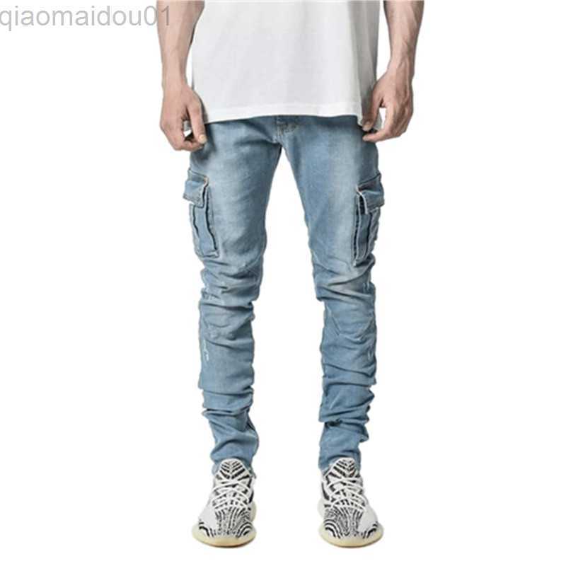 Men's Jeans 2022 Newest Europe Jeans Men Pencil Pants Casual Cotton Denim Ripped Distressed Hole New Fashion Pants Side Pockets Cargo pants L2307