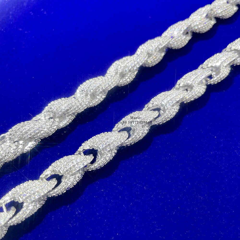 Shinning Jewelry Vvs Moissanite Diamond 7mm Wide Rope Chain Iced Out Necklace Men 925 Sterling Silver Necklace Hip Hop Necklace