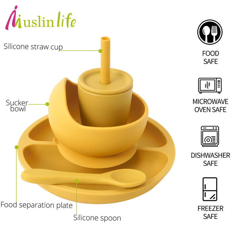 Cups Dishes Utensils Bpa Free Children s Tableware Fashionable Soft Silicone Food Plates Easy To Clean Washing Up Straw Cup Spoons Cute Gadget 230724