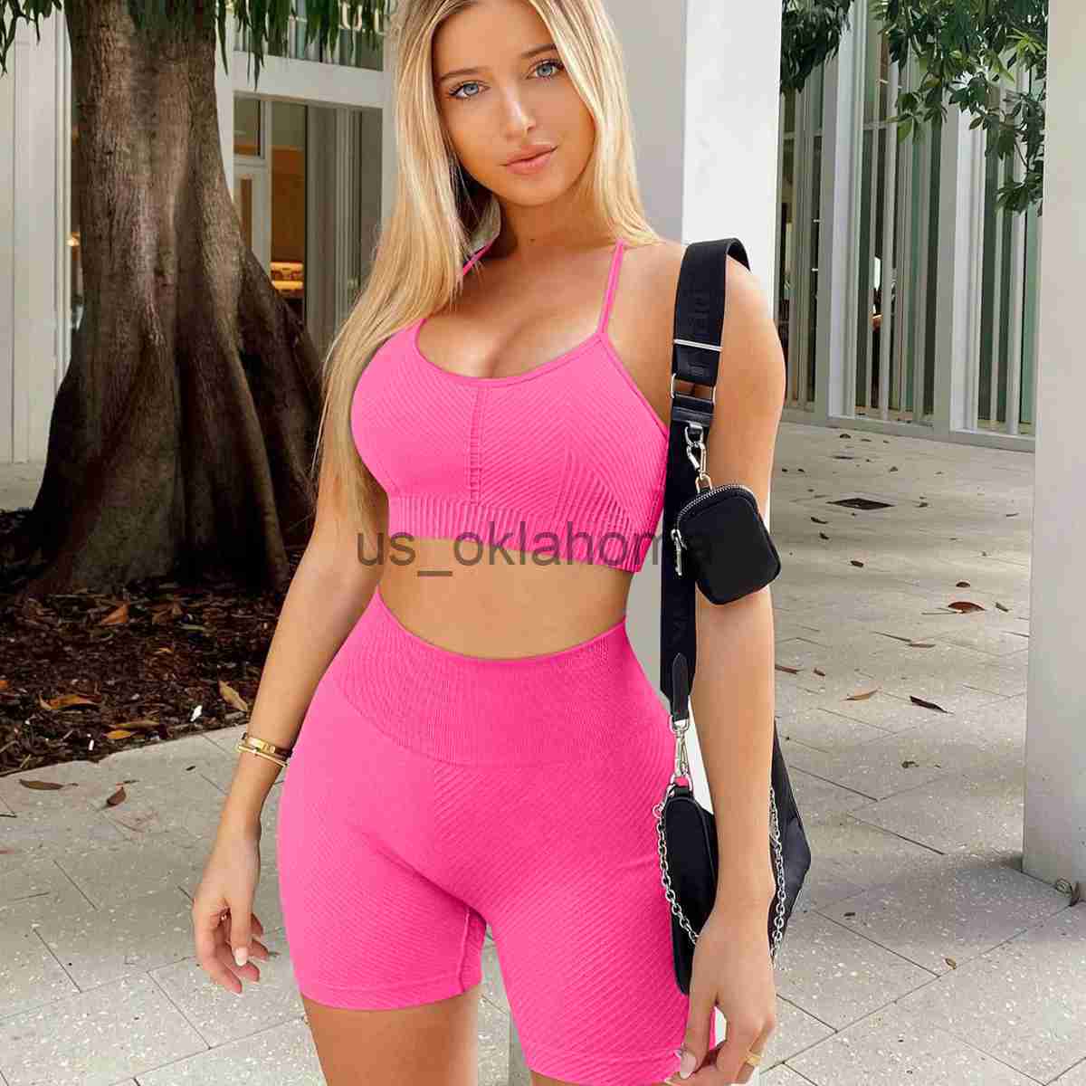 Yoga Outfit 2 Pcs Yoga Set Women Gym Workout Sportswear Push Up Tights Fitness Clothing Seamless Tops Bra High Waist Shorts Sports Gym Suits J230725