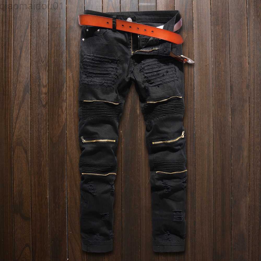 Men's Jeans Skinny jeans men White Ripped Knee zipper Fashion Casual Slim fit Biker jeans Hip hop destroy Stretch Denim pants Motorcycle z241118