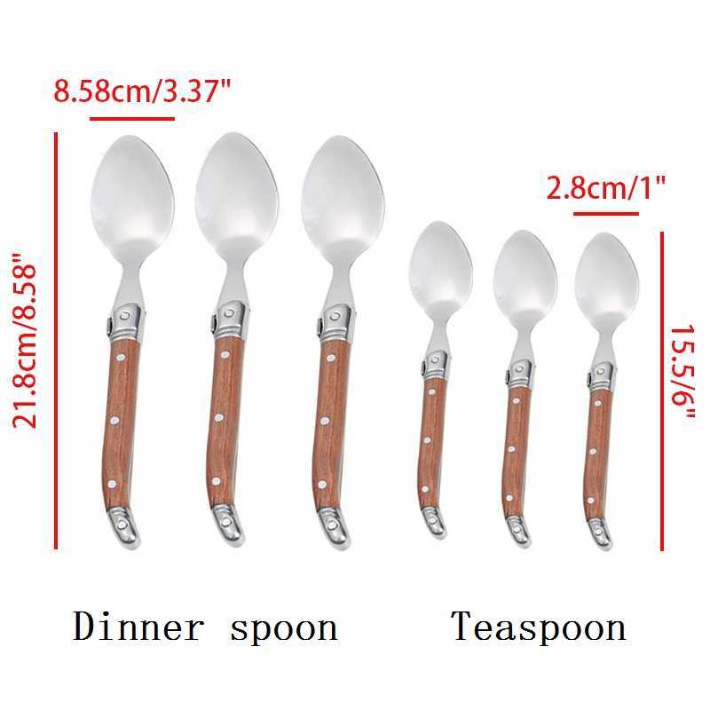 4-24pcs Laguiole Steak Knives Dinner Forks Table Spoon Mini Coffee Teaspoon Wood Handle Cutlery Restaurant Bar Wooden Tableware L260523