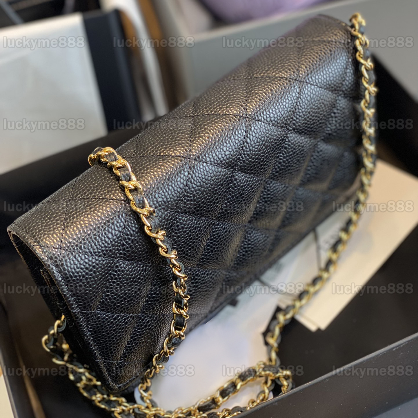 10A Mirror Quality Designers Wallet On Chain Bags Mini 19Cm Flap Quilted Black Purse Women Real Leather Caviar Lambskin Handbag Shoulder Box Bag With 