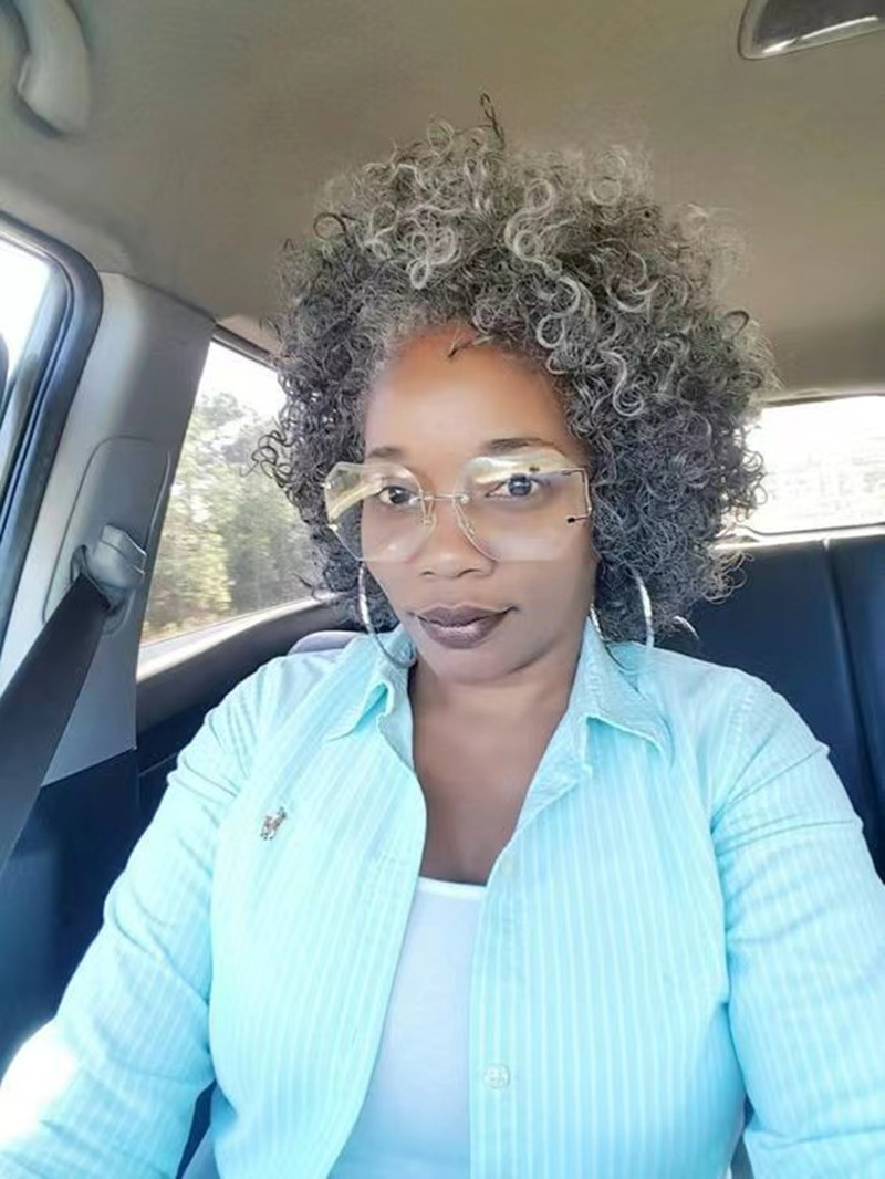 Real Human Natural silver short bob wigs with bangs grey non lace salt and pepper gray afro kinky curly brazilian human hair wigs factory wholesale