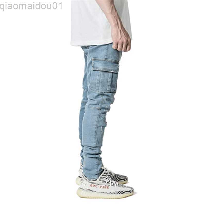 Men's Jeans 2022 Newest Europe Jeans Men Pencil Pants Casual Cotton Denim Ripped Distressed Hole New Fashion Pants Side Pockets Cargo pants L2307