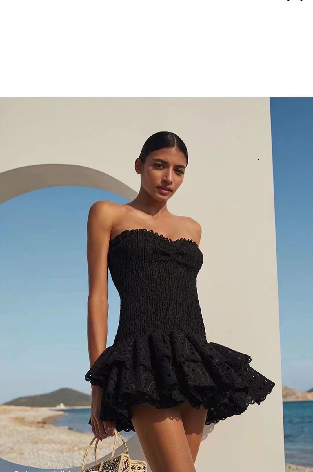 Basic Casual Dresses Australia seaside holiday flounce heavy industry embroidery sexy tube top strapless skirt dress fairy travel shoot lady 230724