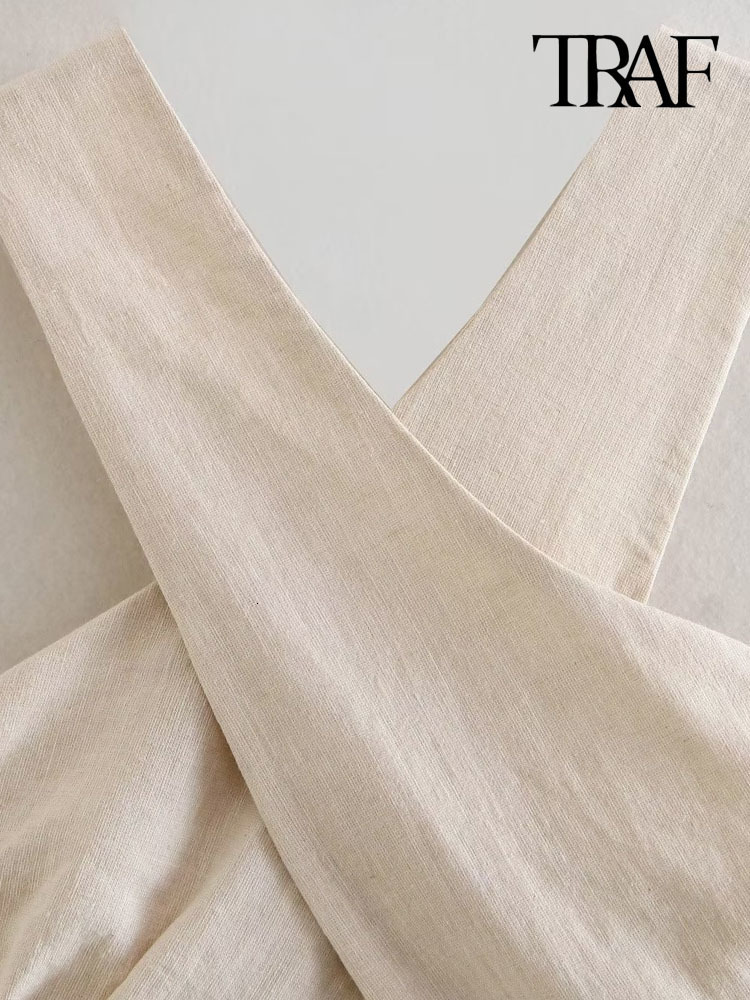 Women's Tanks Camis TRAF Women Sexy Fashion Backless With Bow Tied Crop Tank Tops Vintage Crossover Halter Neck Female Mujer 230721