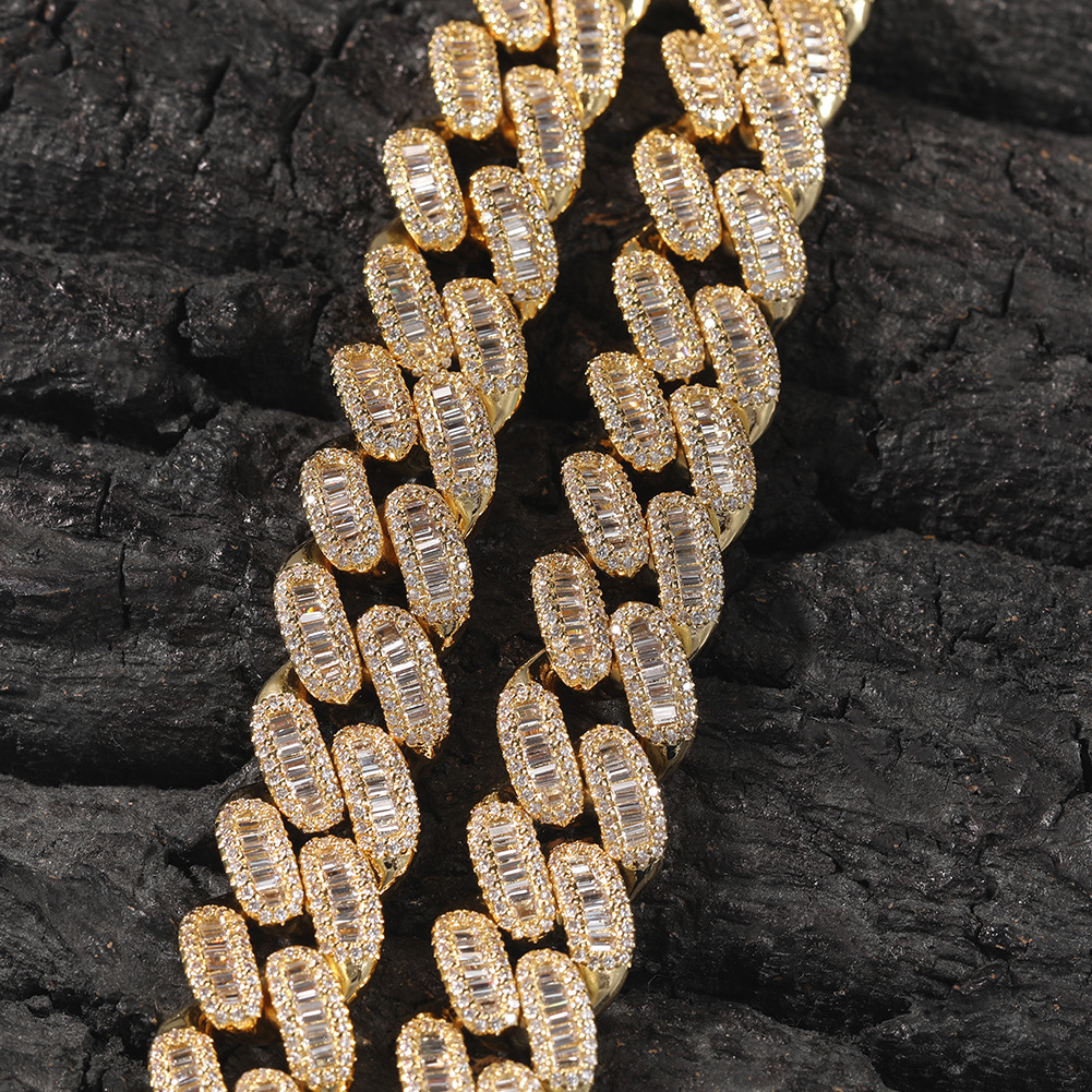 15mm Hip Hop Tennis Chain 18k Real Gold Plated Zircon Mosaic Cuban Link Chain Necklace Bracelet Jewelry Gold Silver Color