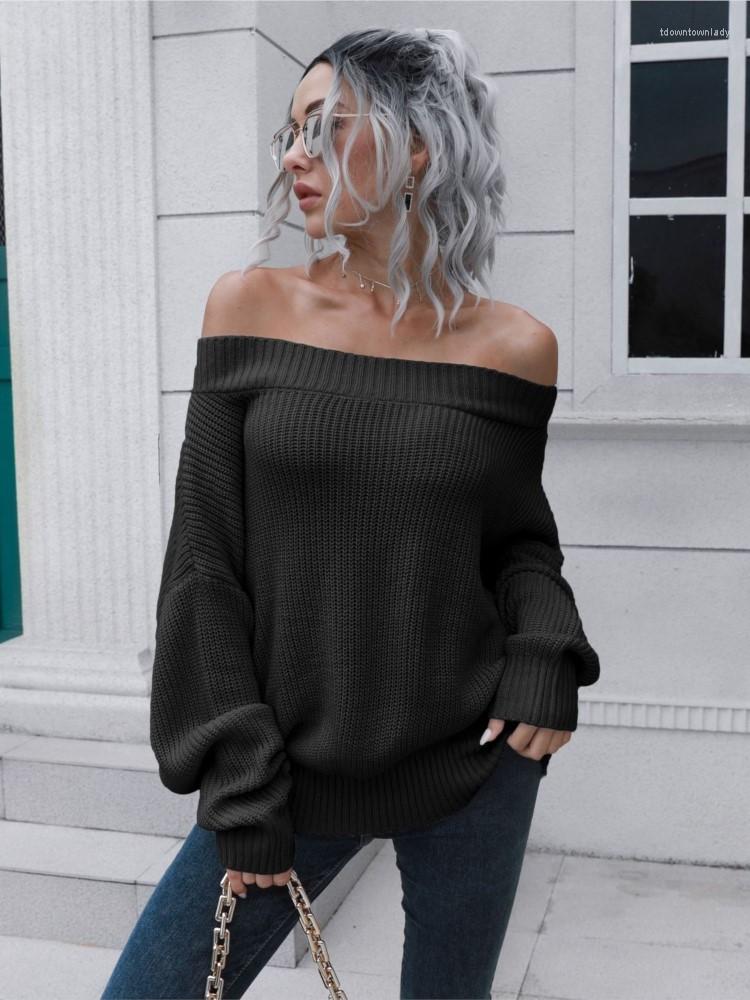Women's Sweaters Fashion Off-the-shoulder Knitwear 2025 Autumn And Winter Loose Long-sleeved Slash Neck Pullover Sweater