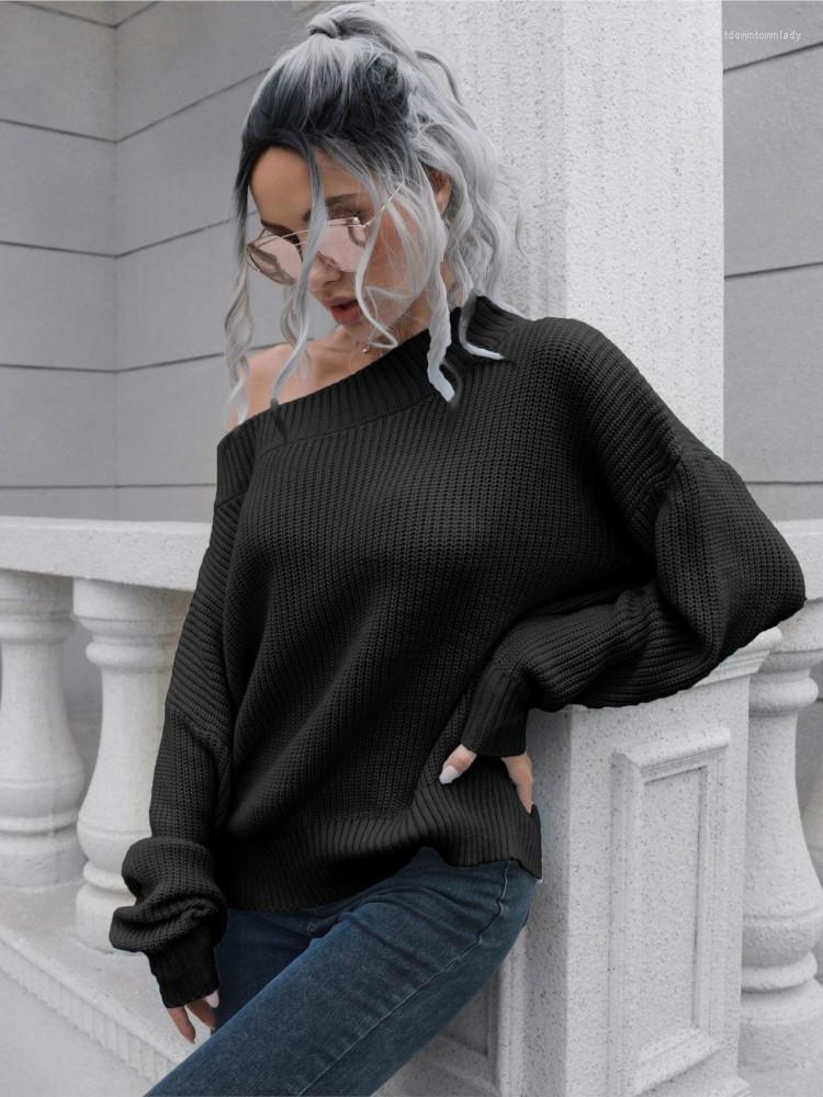 Women's Sweaters Fashion Off-the-shoulder Knitwear 2025 Autumn And Winter Loose Long-sleeved Slash Neck Pullover Sweater