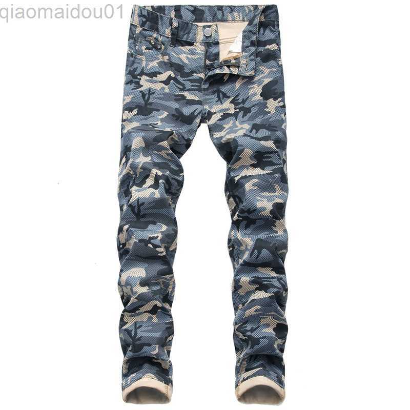 Men's Jeans New Men Fashion Camouflage printed Slim Straight Jeans Streetwear man Cotton Casual Denim Cargo jeans Pants Plus Size 40 42 L230724