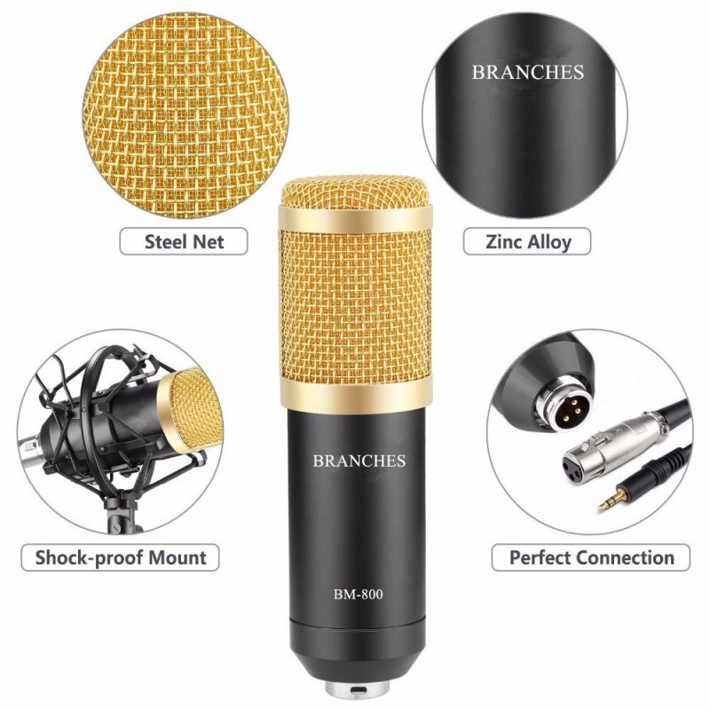 bm-800 professional condenser microphone bm800 kit microphone for computer shock mount foam cap cable as bm 800 microphone