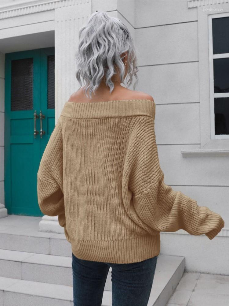 Women's Sweaters Fashion Off-the-shoulder Knitwear 2025 Autumn And Winter Loose Long-sleeved Slash Neck Pullover Sweater