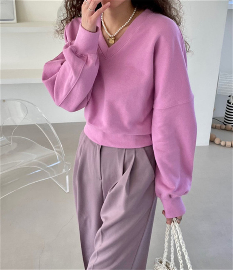 Women Pullover Fitness Autumn Sweater Outdoor Running Loose Womens Long Sleeve Sweatshirts WY8036 V Neck