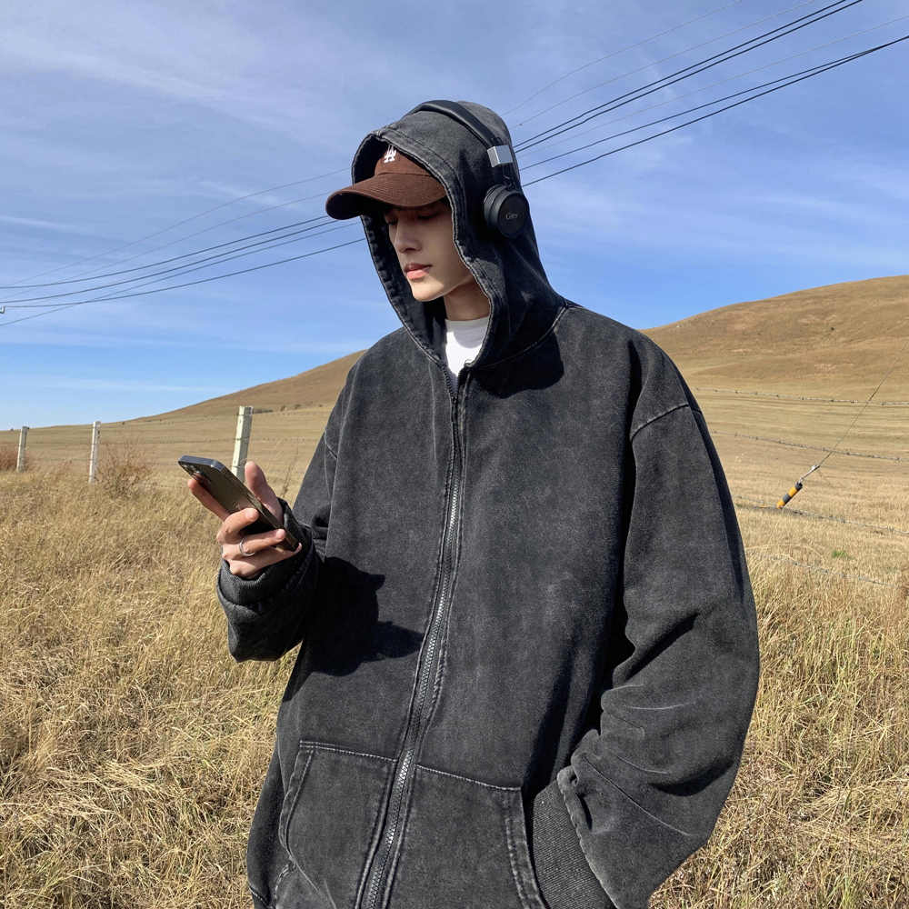 Men's Hoodies Sweatshirts American Retro Hooded Sweatshirt Zip Up Cardigan Hoodie Harajuku Vintage Streetwear Man Loose Jacket Autumn 2023 230721