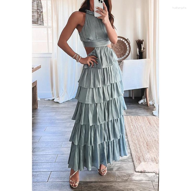 Casual Dresses Elegant Fashion Sleeveless High Waist Halter Corset Ruffle Graduation Evening Dress Summer Women Sexy Party Cake