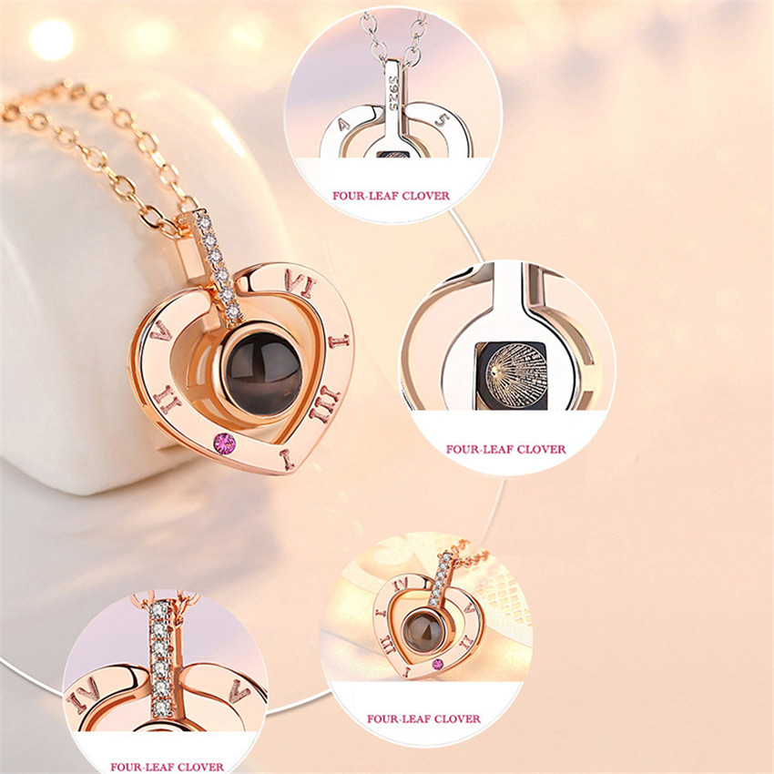 Projection Photo Necklace 100 Languages I Love You Pendant Jewelry For Lover Girlfriend Mom 2023 Trendy Couple Romantic Cute Accessories Birthday Vale