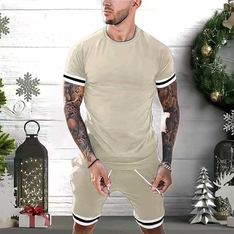 Mens Tracksuits LISM Two Piece Set Summer Casual TShirt and Shorts Striped Athletic Suits Fashion Short Sleeve 230724