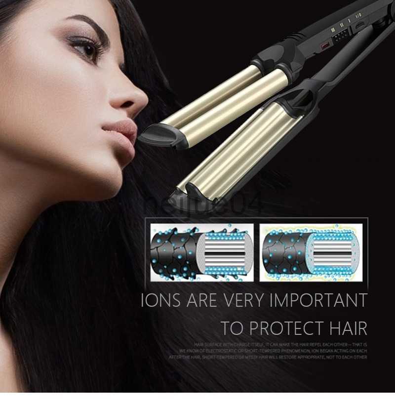 Curling Irons Professional Wave Hair Styler 3 Barrels Big Wave Curling Iron Hair Curlers Crimping Iron Fluffy Waver Salon Styling Tools x0721