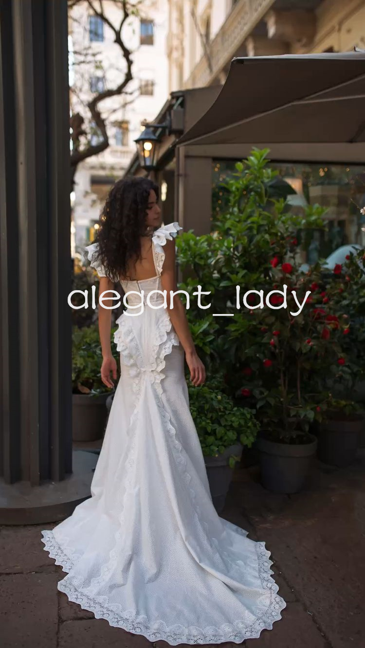 Ruffles Cap Sleeve Mermaid Wedding Dresses Corset Bodice Lace Embroidery Floral Backless Beach Garden Bridal Gown Outfit