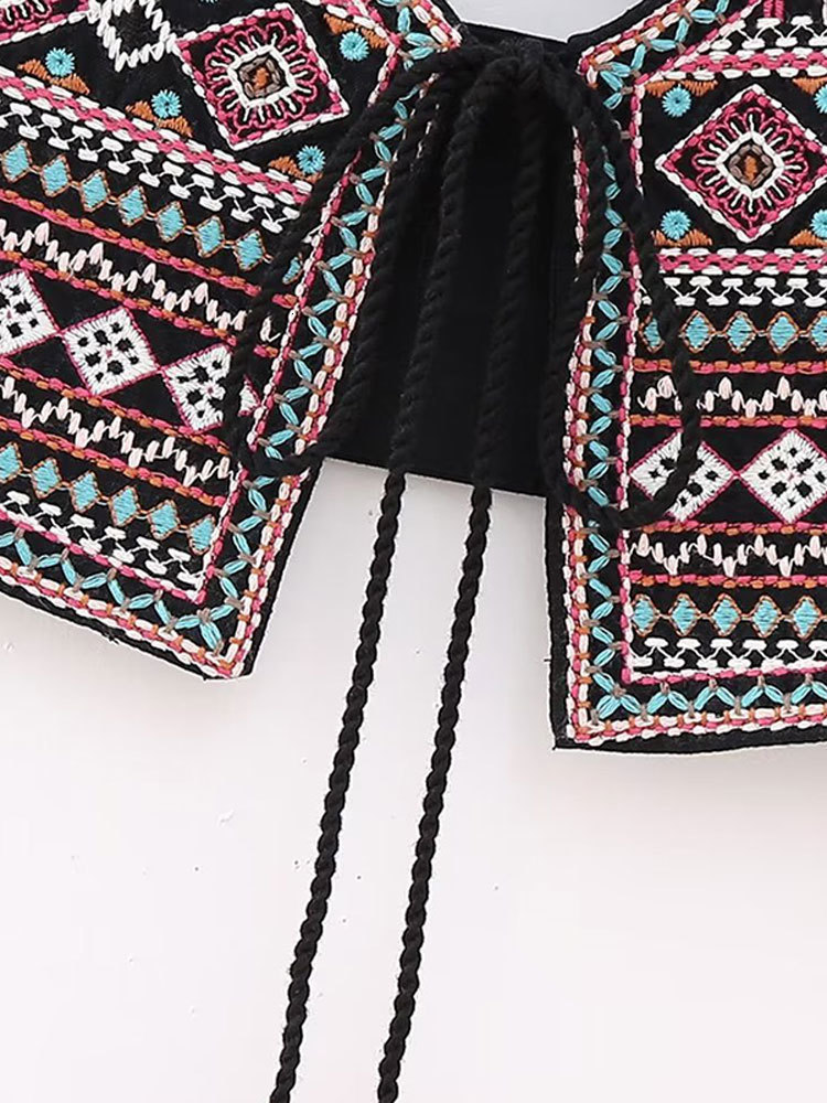 Women's Tanks Camis Vintage Embroidery Tassel Lace Up Vest For Women Sexy Sleeveless Backless Short WaistCoat Tops Fashion Ladies Highstreet Outf
