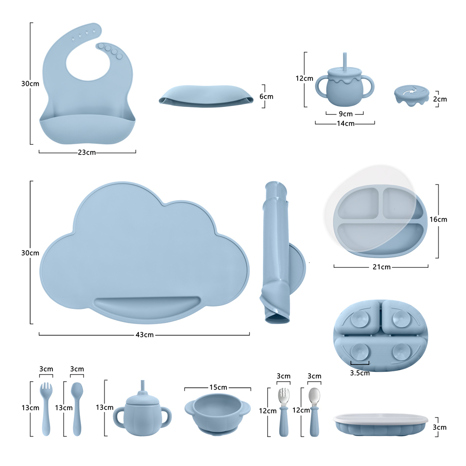 Cups Dishes Utensils Baby Soft Silicone Feeding Tableware For Toddler Kid Suction Plate Fork Spoon Bowl Cup Set Accessories 230724