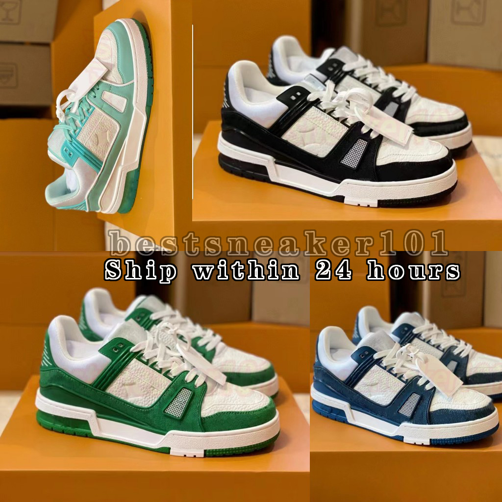 New mens designer shoes Embossed Trainer Sneaker womens white black sky blue green denim pink red luxurys mens casual sneakers low lace-up platform trainers for women
