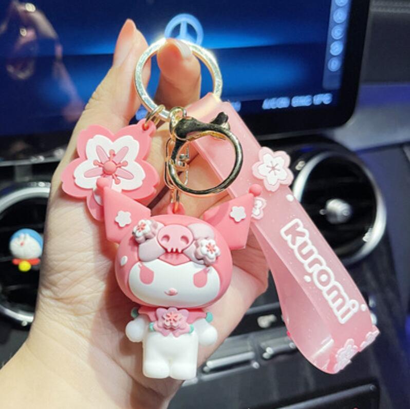 Cartoon Cinnamoroll With Flower Silicon Pendant Jewelry Key chain Backpack Ornament Car key Ring Gifts