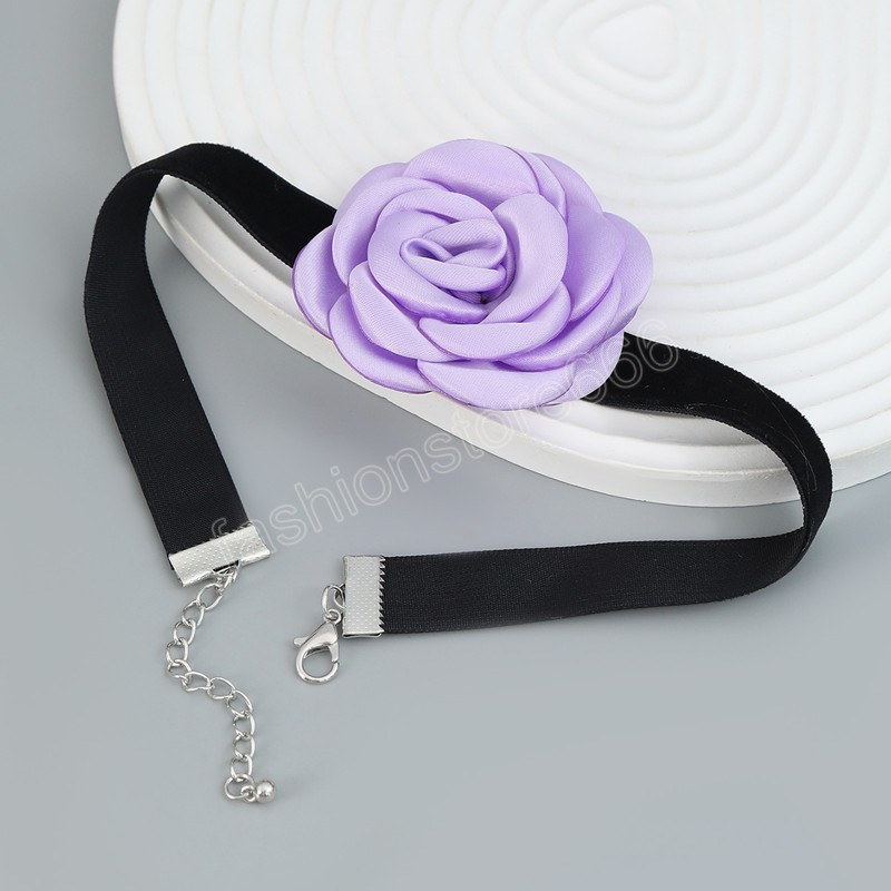 Fabric Rose Flower Clavicle Necklaces Women Choker Gothic Soft Velvet Collar Necklace Girl Neck Jewelry Gift Accessoires