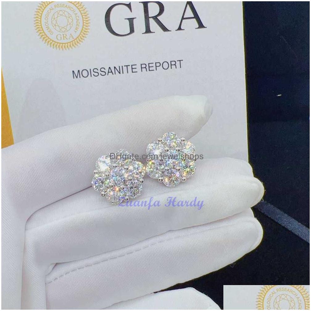 Charm Zuanfa Top Selg Pass Dia Tester Fine Jewelry Sier 8Mm 12Mm 15Mm wer Earrings Vvs Moissanite Stud Drop Delivery Dhy6N