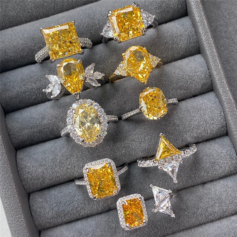 yellow wed diamond designer ring for woman 925 sterling silver 5A zirconia square wedding engagement heart rings womens luxury jewelry mother friend gift box size 5-9