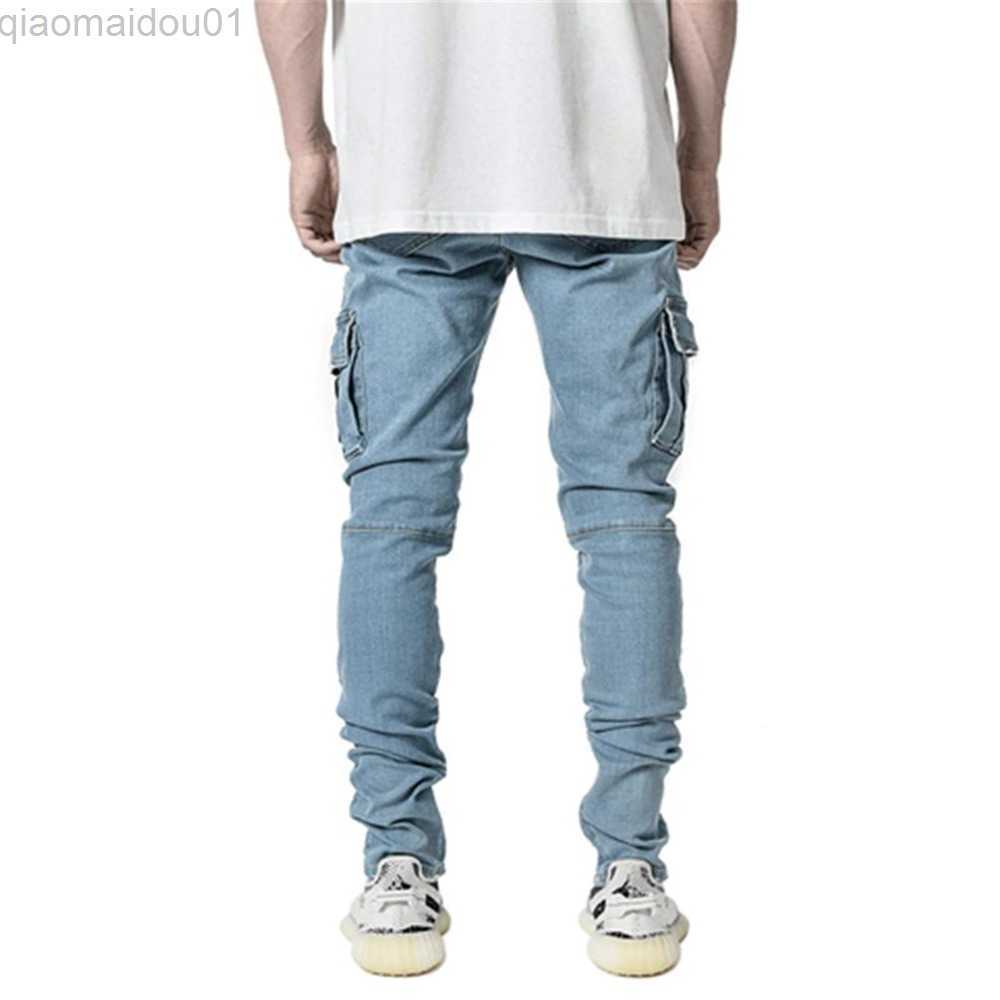 Men's Jeans 2022 Newest Europe Jeans Men Pencil Pants Casual Cotton Denim Ripped Distressed Hole New Fashion Pants Side Pockets Cargo pants L2307