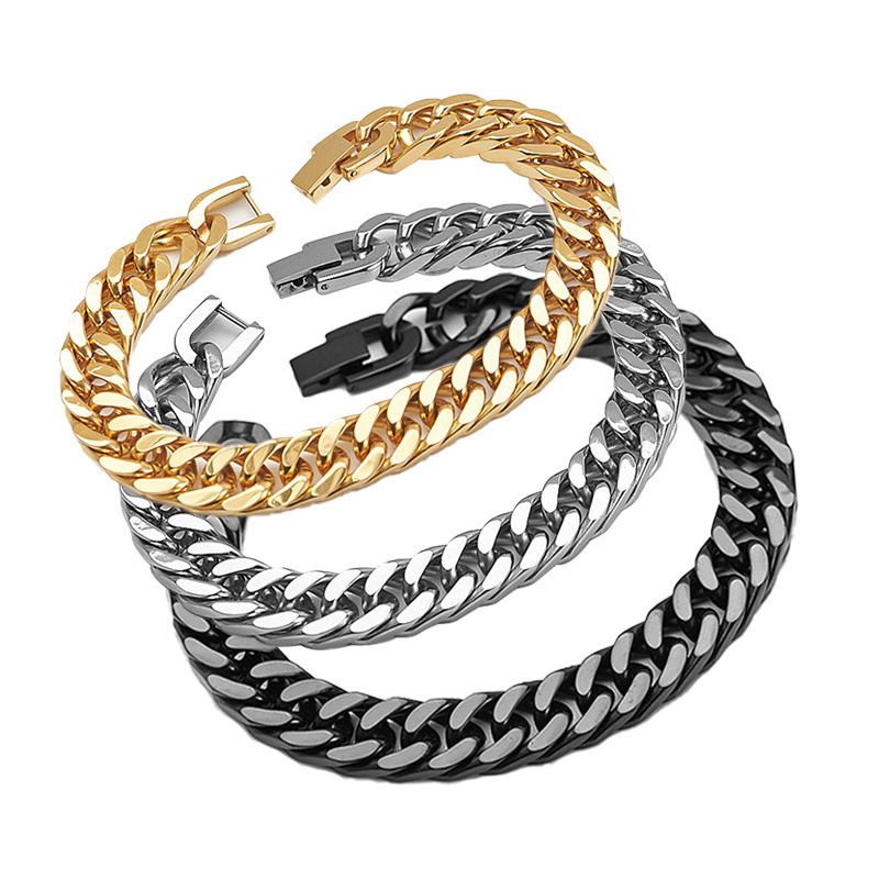 Stylish Male Miami Cuban Style Stainless Steel Bracelet with Adjustable Links (Sizes: 8mm, 10mm, 12mm)