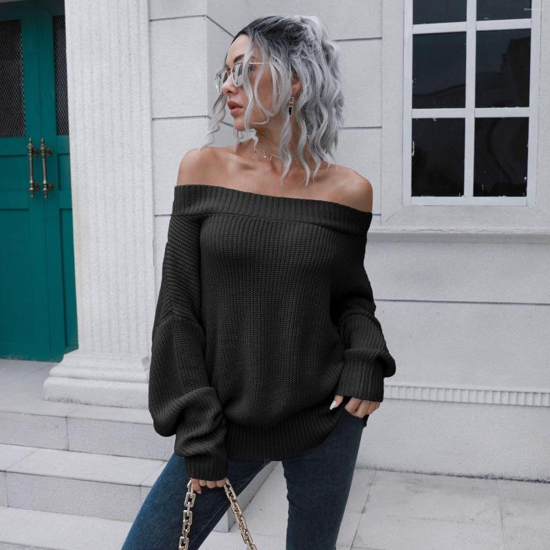 Women's Sweaters Fashion Off-the-shoulder Knitwear 2025 Autumn And Winter Loose Long-sleeved Slash Neck Pullover Sweater